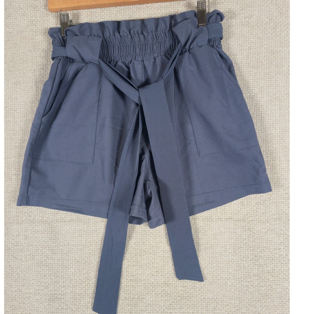 Grace Karin Womens Paperbag Waist Shorts Dusty Blue High Rise Tie Front Size M